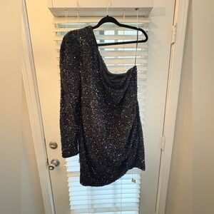 NWT Fashion Nova Black Sequin Asymmetrical Bodycon Dress